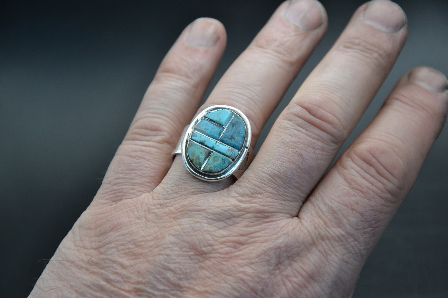 Men's Ring - Kingman Turquoise - Native American Jewelry - Navajo - Signet Ring - Gift - Sterling Silver