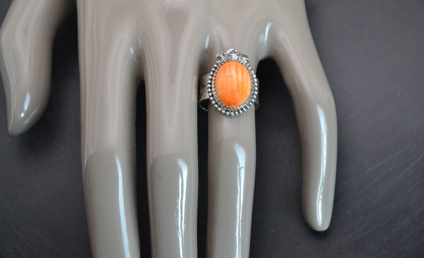 Bague femme-spiny oyster-amerindienne-style navajo-cadeau-argent sterling-orange-artisanat