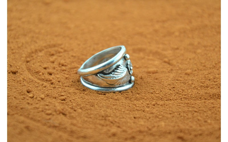 Bague mixte-fleur et feuilles-argent 925/1000-bijoux amérindiens-style navajo-fait main-idée cadeau