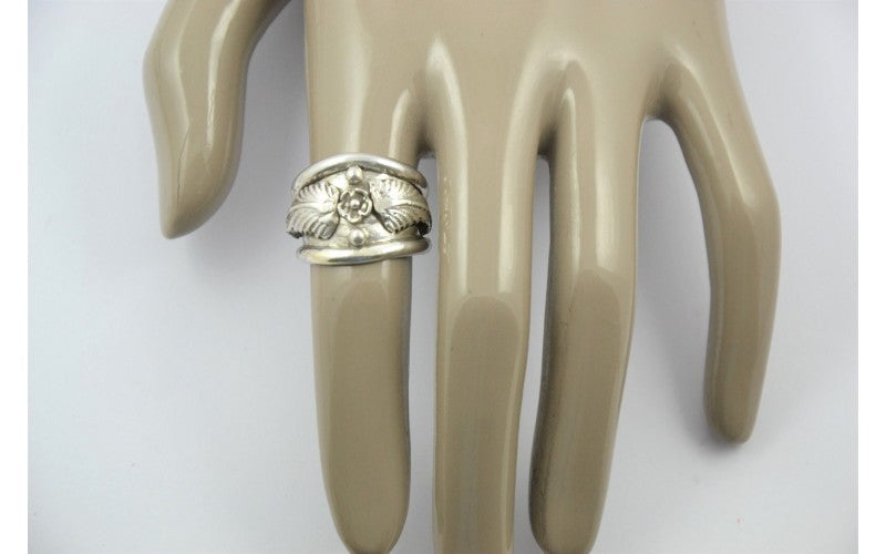Bague mixte-fleur et feuilles-argent 925/1000-bijoux amérindiens-style navajo-fait main-idée cadeau