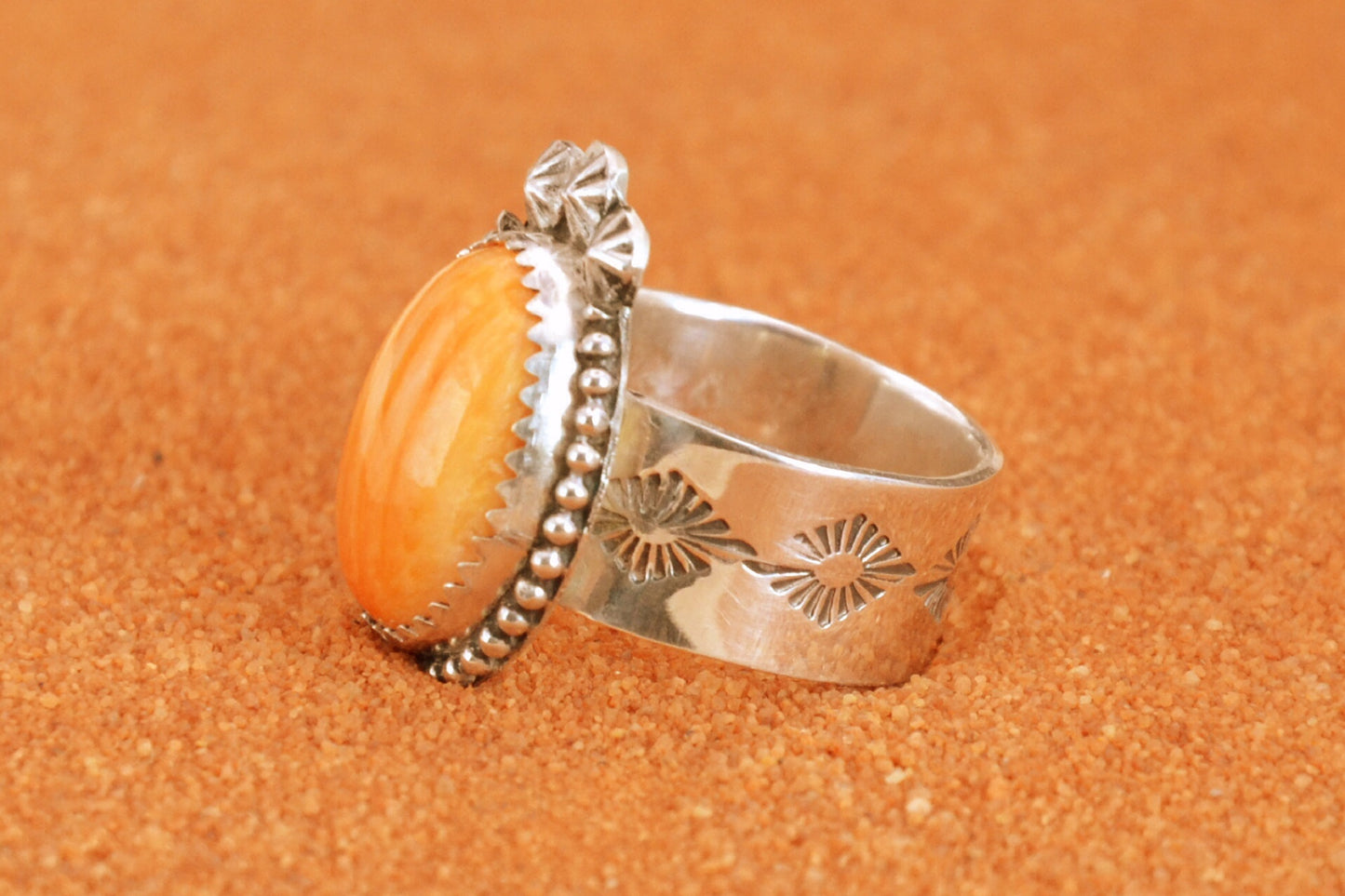 Bague femme-spiny oyster-amerindienne-style navajo-cadeau-argent sterling-orange-artisanat