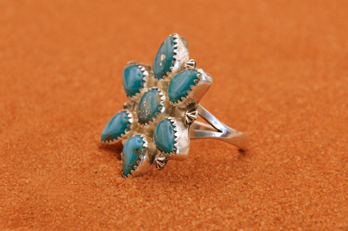 Bague femme-turquoise-kingman-amerindienne-argent-style navajo-unique-artisanat