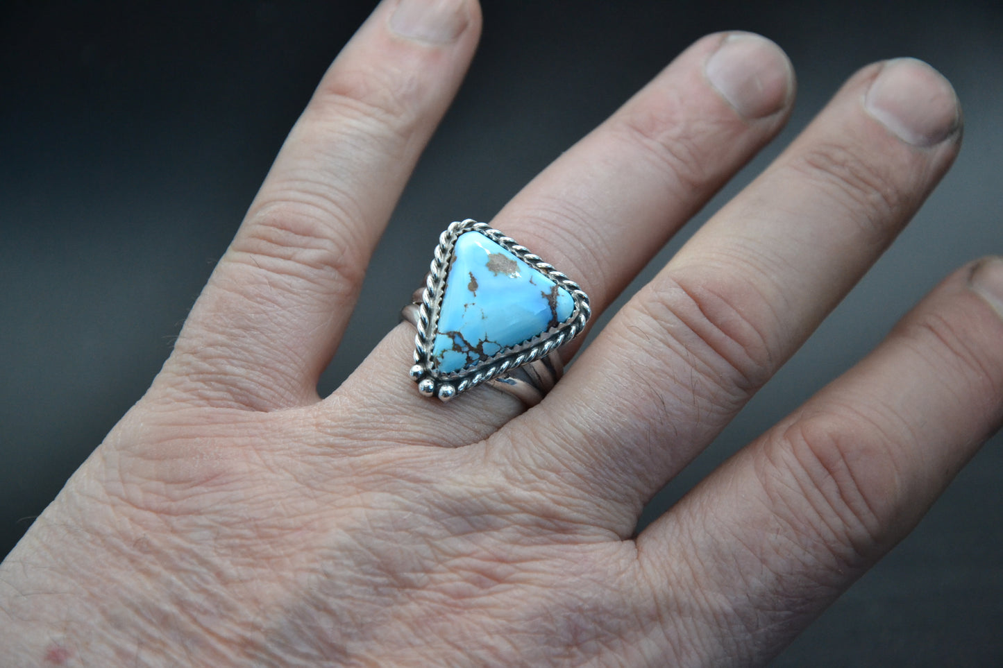 Bague femme amerindienne-turquoise golden hill-style navajo-argent sterling-idee cadeau-unique-artisanat