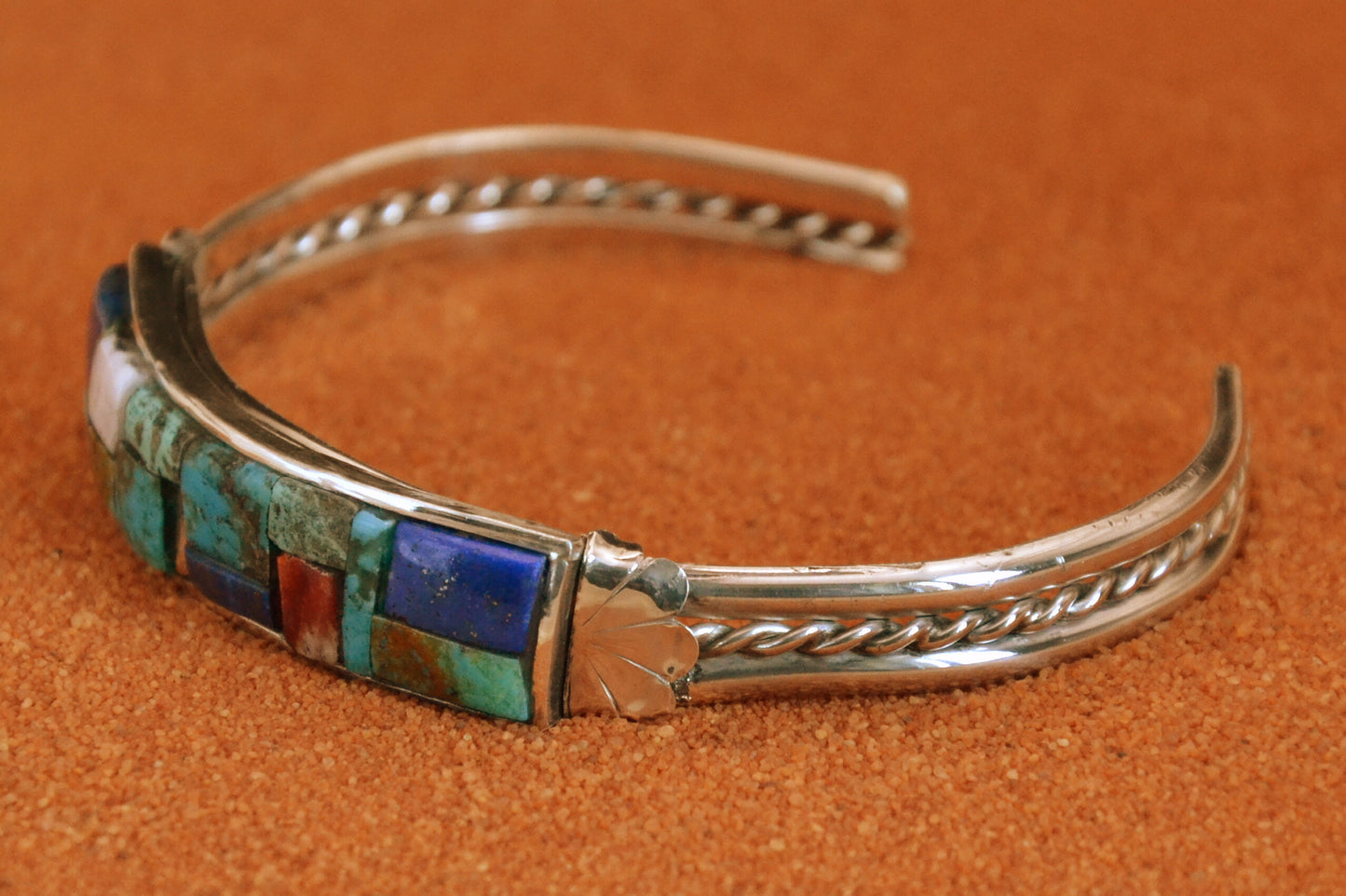 Bijoux amerindiens-bracelet manchette-multipierres-style navajo-femme et homme-argent sterling-turquoise-lapis-nacre-spiny