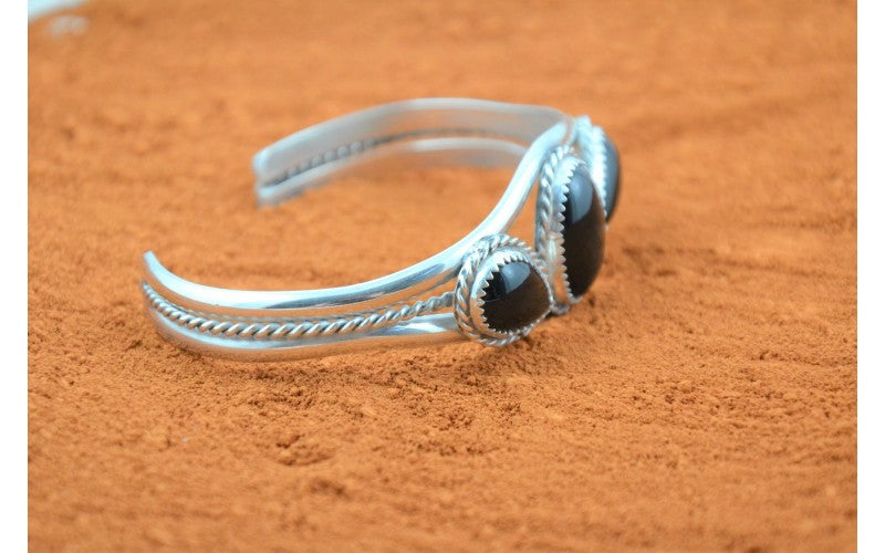 Onyx bracelet, men's and women's, 925/1000 silver, Native American jewelry, handmade, Navajo style, guaranteed