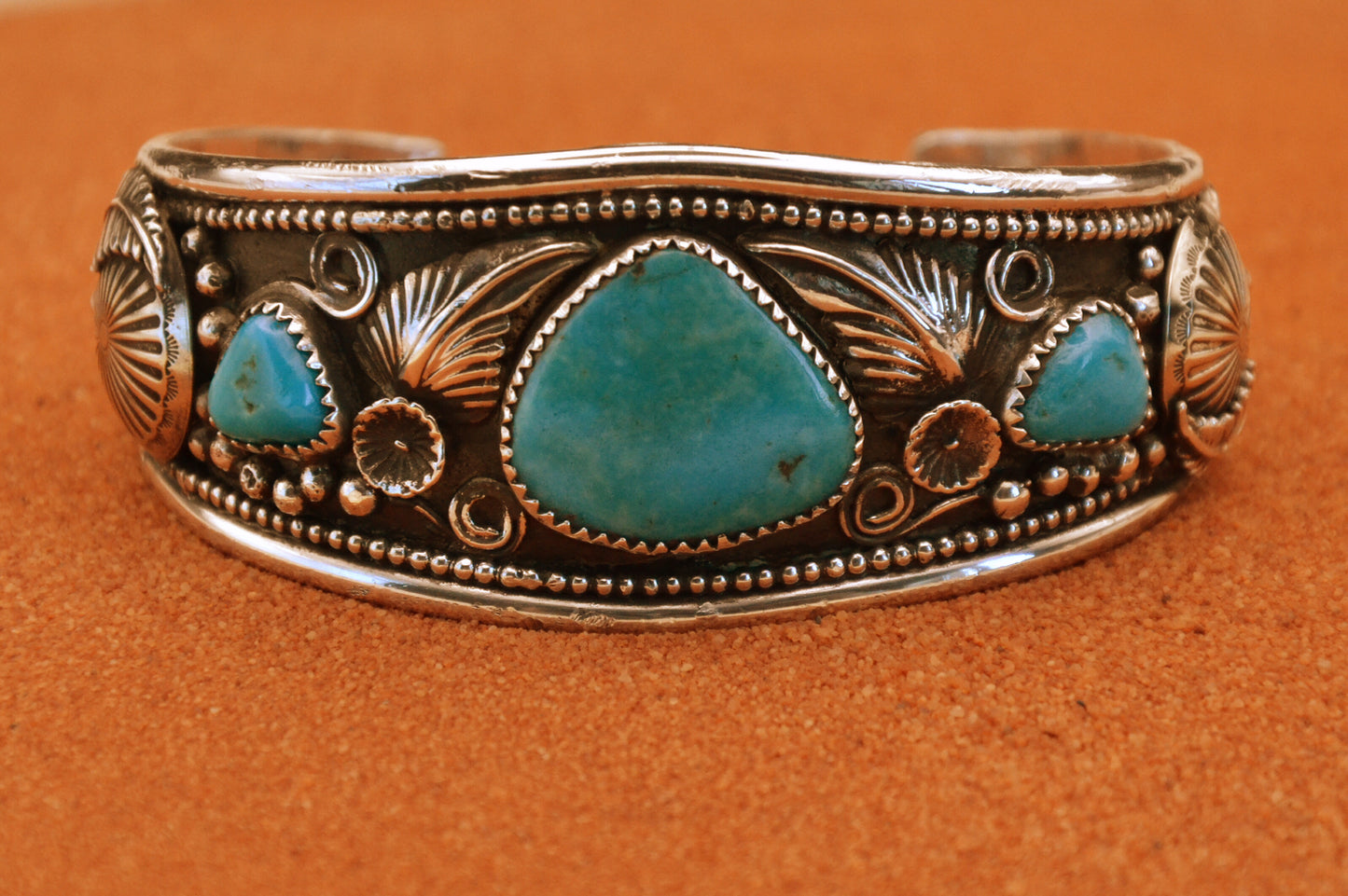 Bracelet homme-turquoise kingman-bijoux amerindiens-style navajo-argent-unique-cadeau-argent sterling