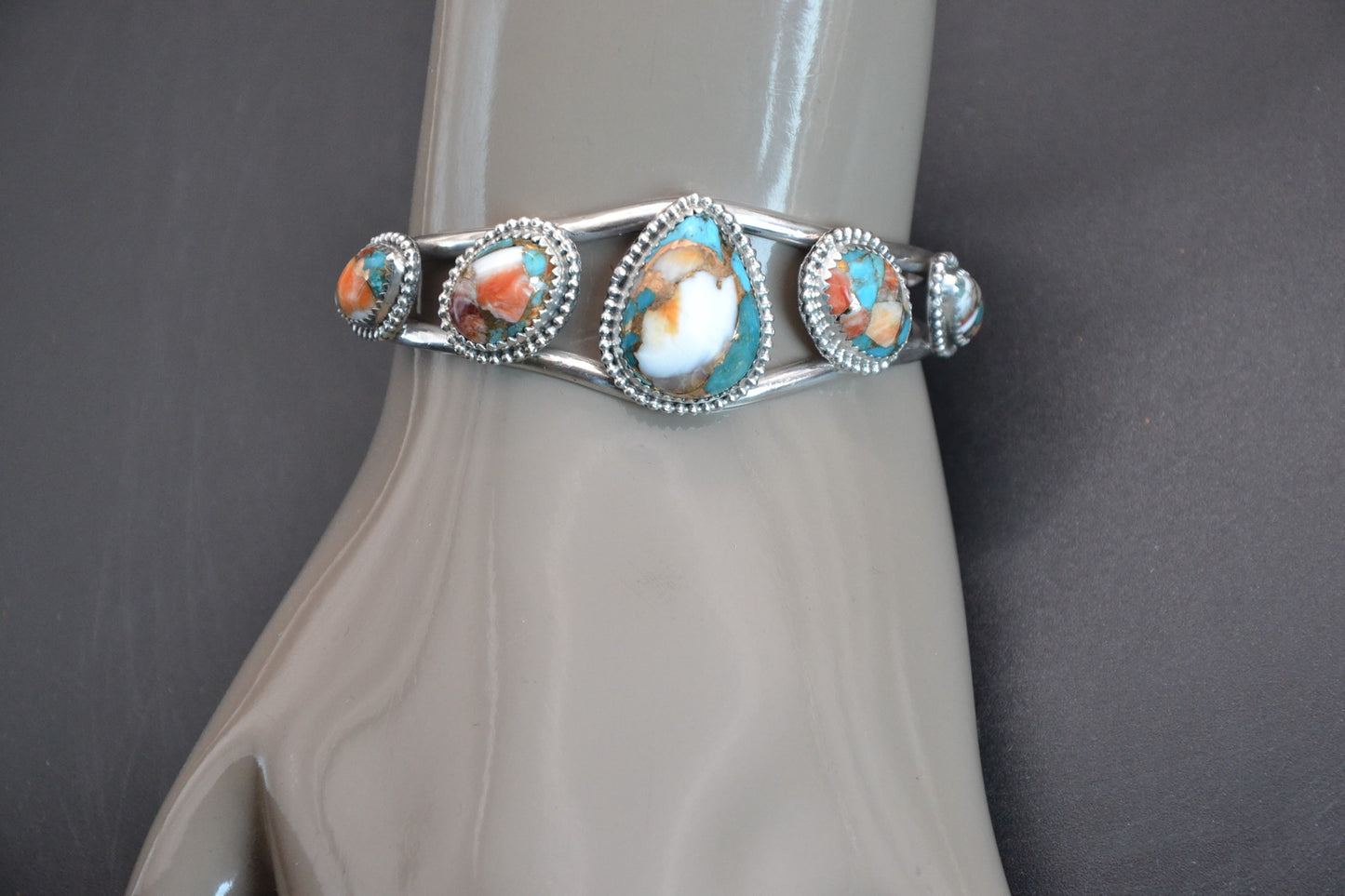 Bracelet manchette-turquoise oyster copper-bijoux amerindiens-style navajo-femme-argent sterling-cadeau