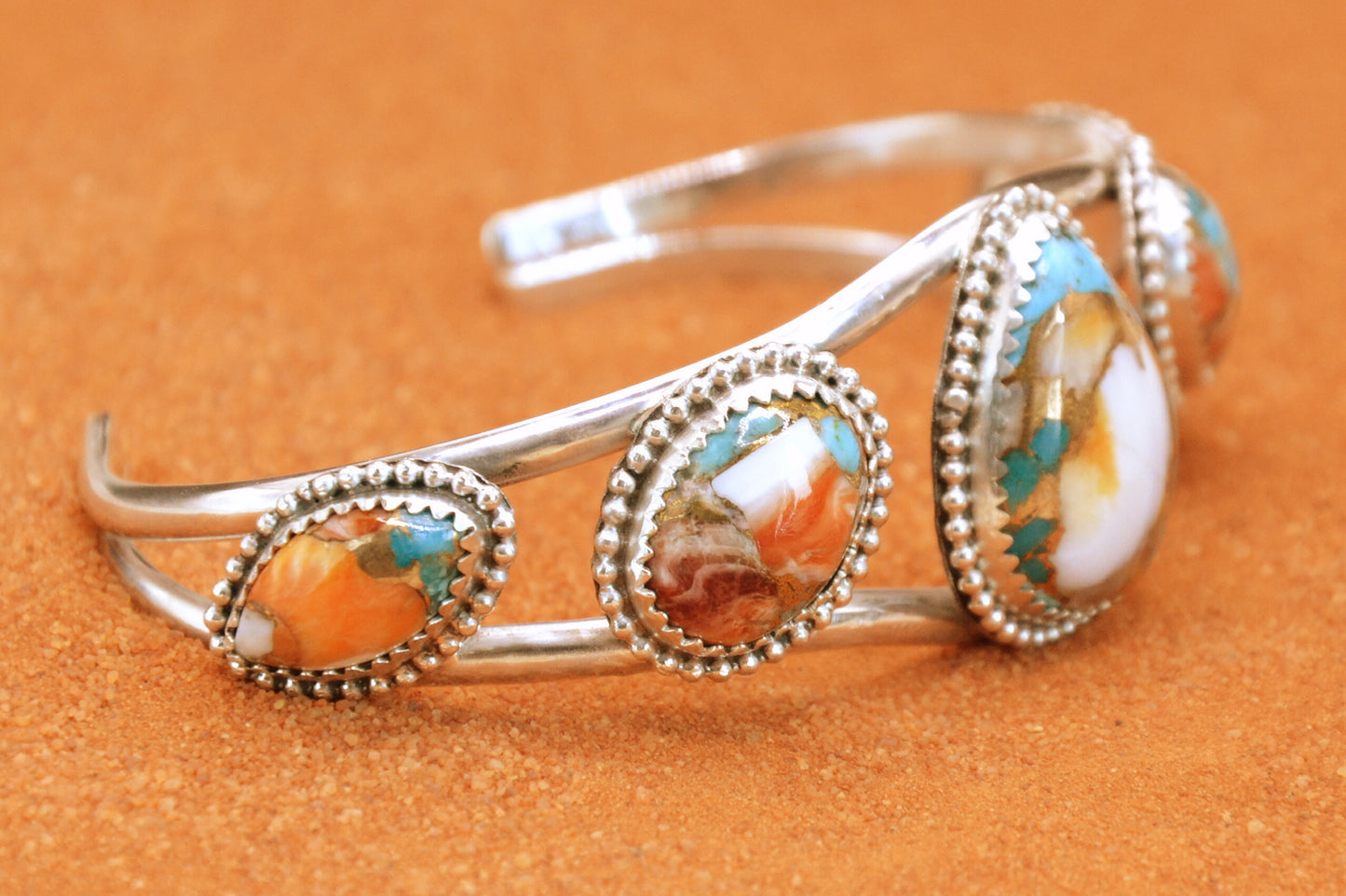 Bracelet manchette-turquoise oyster copper-bijoux amerindiens-style navajo-femme-argent sterling-cadeau