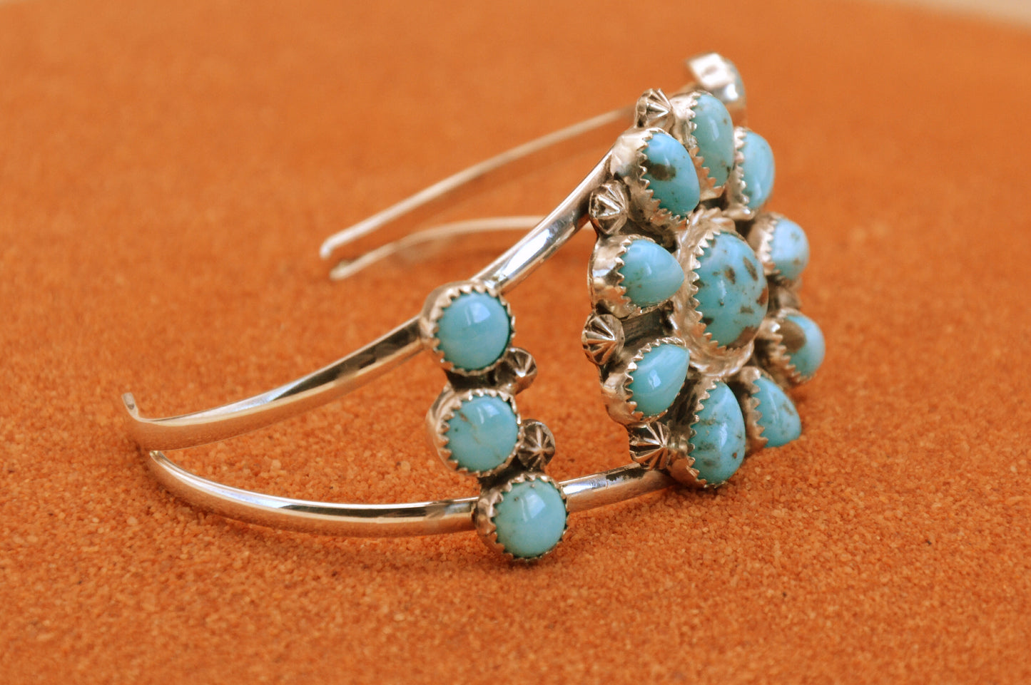 Bracelet-manchette-amerindien-style navajo-femme-argent sterling-turquoise-kingman-cadeau