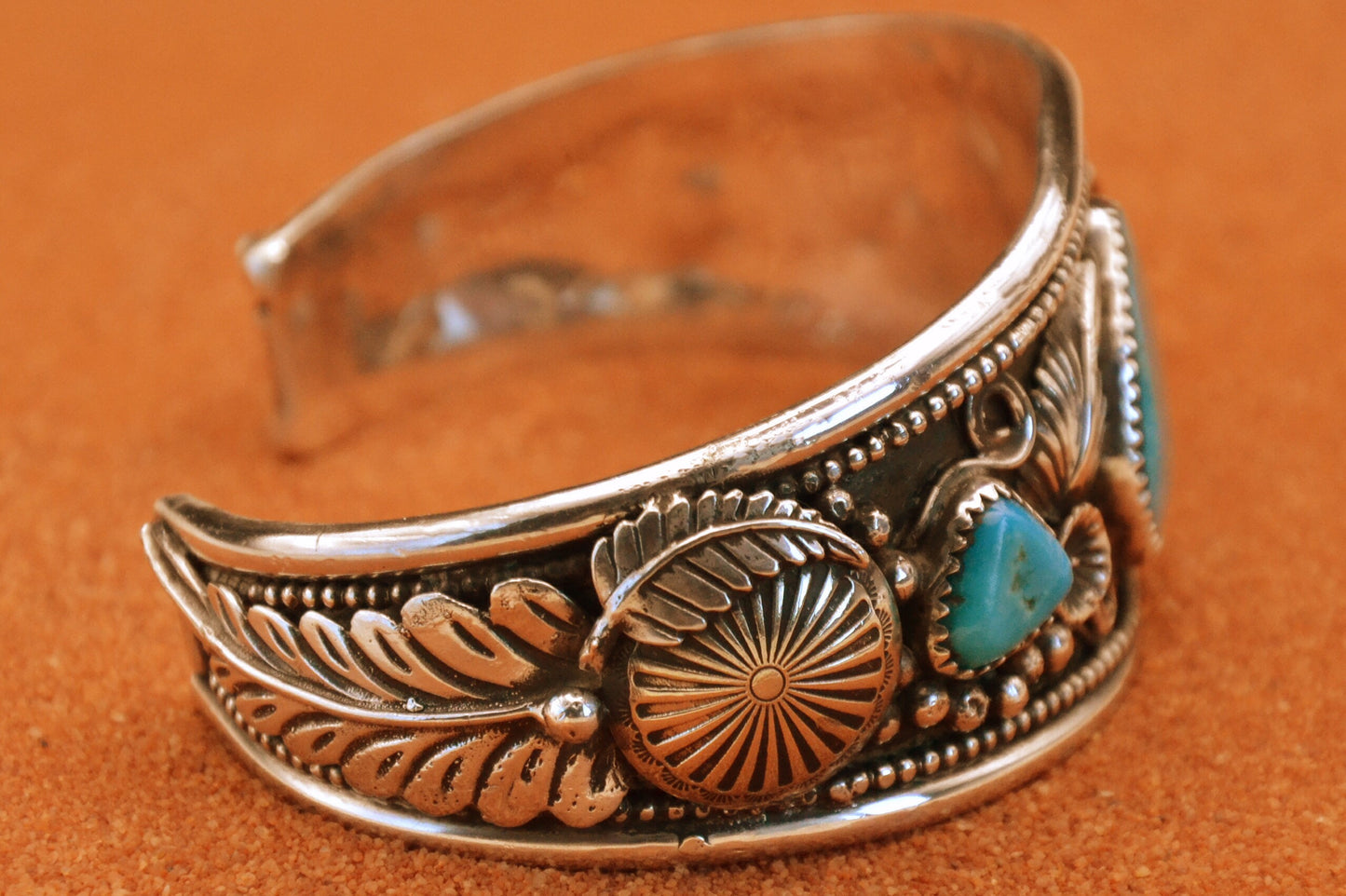 Bracelet homme-turquoise kingman-bijoux amerindiens-style navajo-argent-unique-cadeau-argent sterling