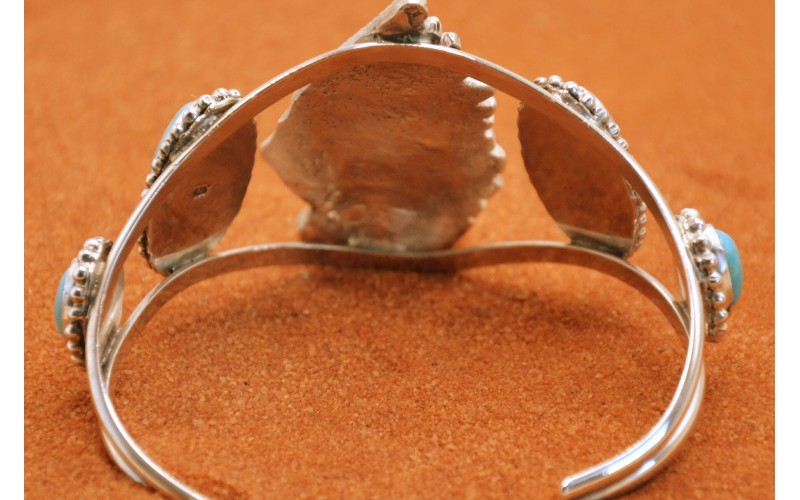 bracelet turquoise-tête d'indien-argent 925/1000-bijoux amerindiens-idée cadeau-style navajo-piece unique