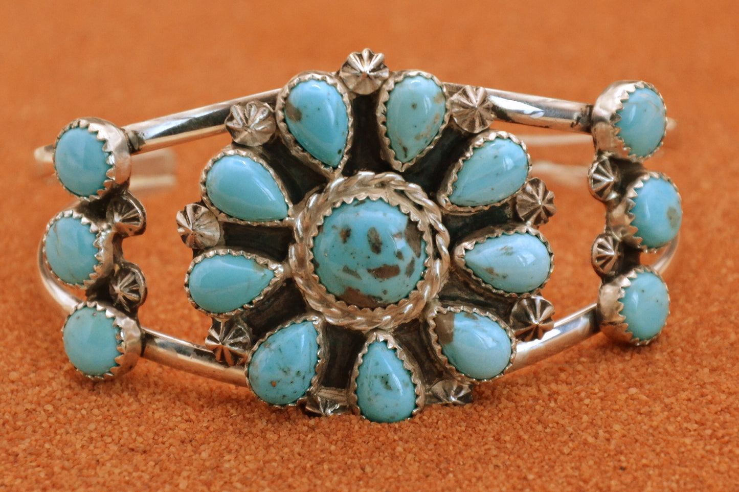 Bracelet-manchette-amerindien-style navajo-femme-argent sterling-turquoise-kingman-cadeau