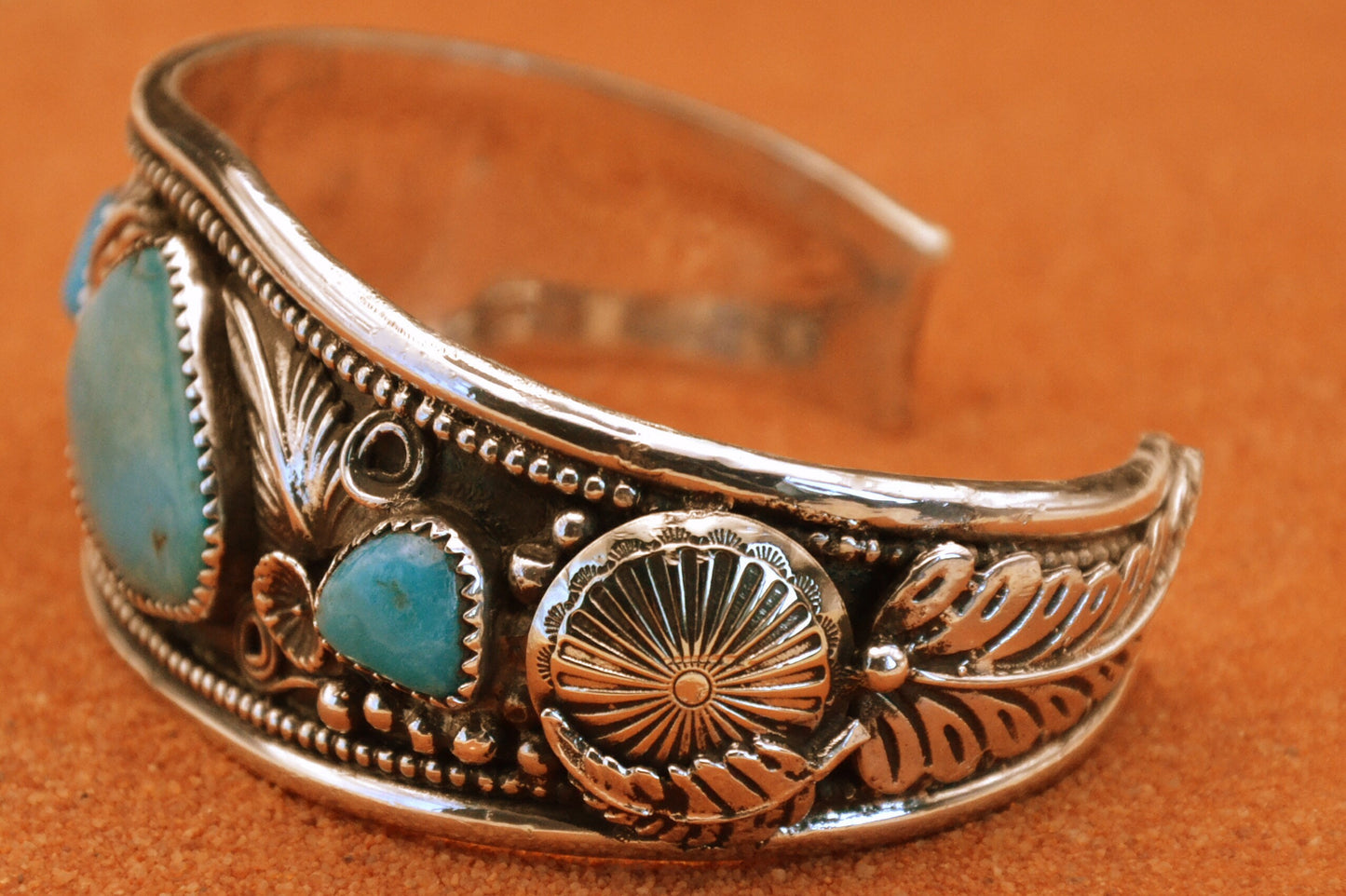 Bracelet homme-turquoise kingman-bijoux amerindiens-style navajo-argent-unique-cadeau-argent sterling