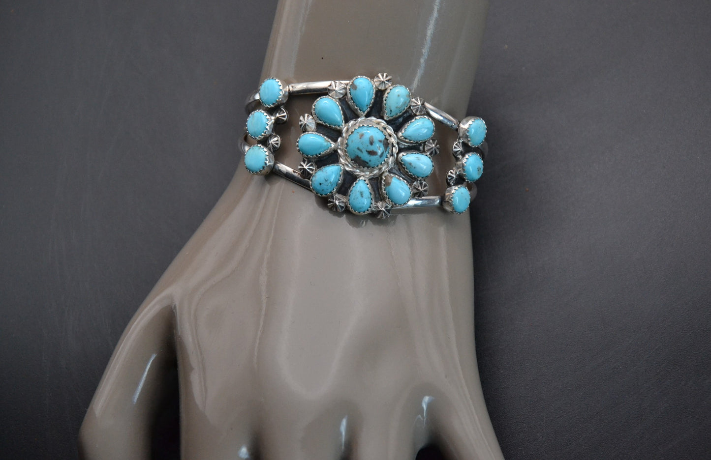 Bracelet-manchette-amerindien-style navajo-femme-argent sterling-turquoise-kingman-cadeau