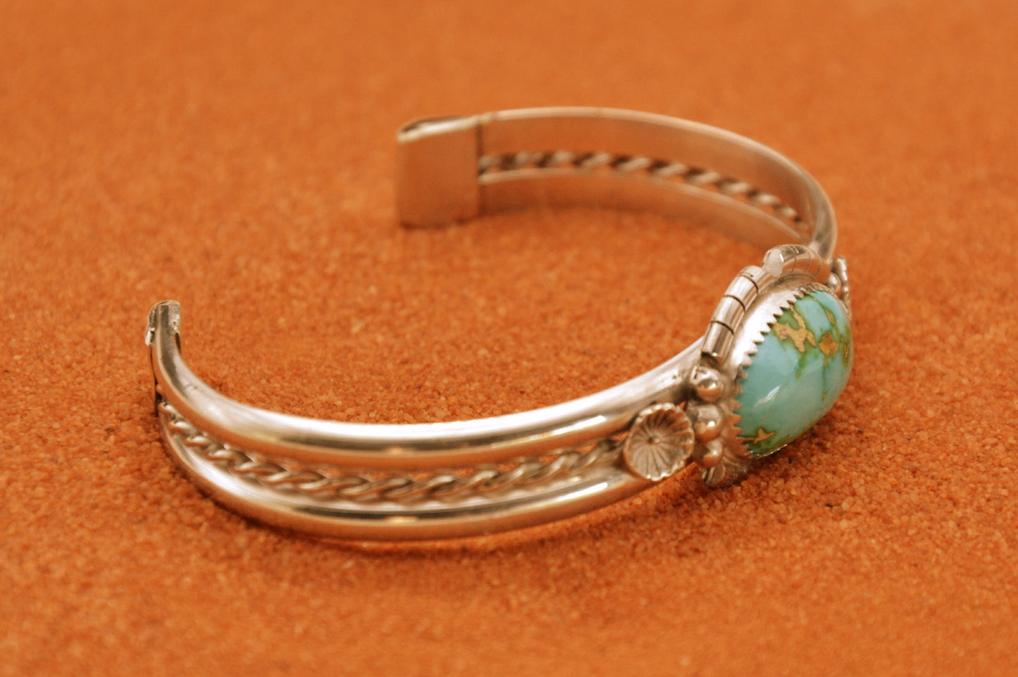 Bracelet manchette-turquoise-sonora gold-bijoux amerindiens-style navajo-argent sterling-cadeau