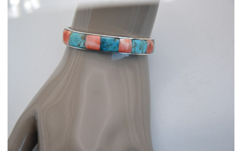 turquoise bracelet-spiny oyster-925/1000 silver-Navajo style-Native American jewelry-gift idea-bohemian-women and men