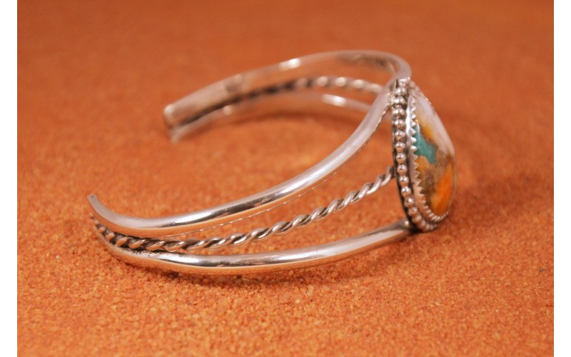 Bracelet manchette-turquoise oyster copper-argent 925/1000-femme-style navajo-idée cadeau