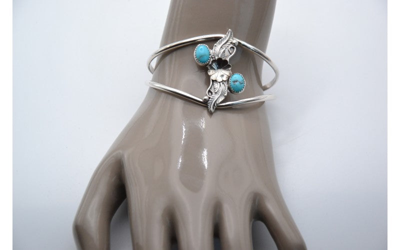 Bracelet femme turquoise, argent 925/1000, bijoux amérindien, bracelet manchette, fait main, turquoise kingman, style navajo