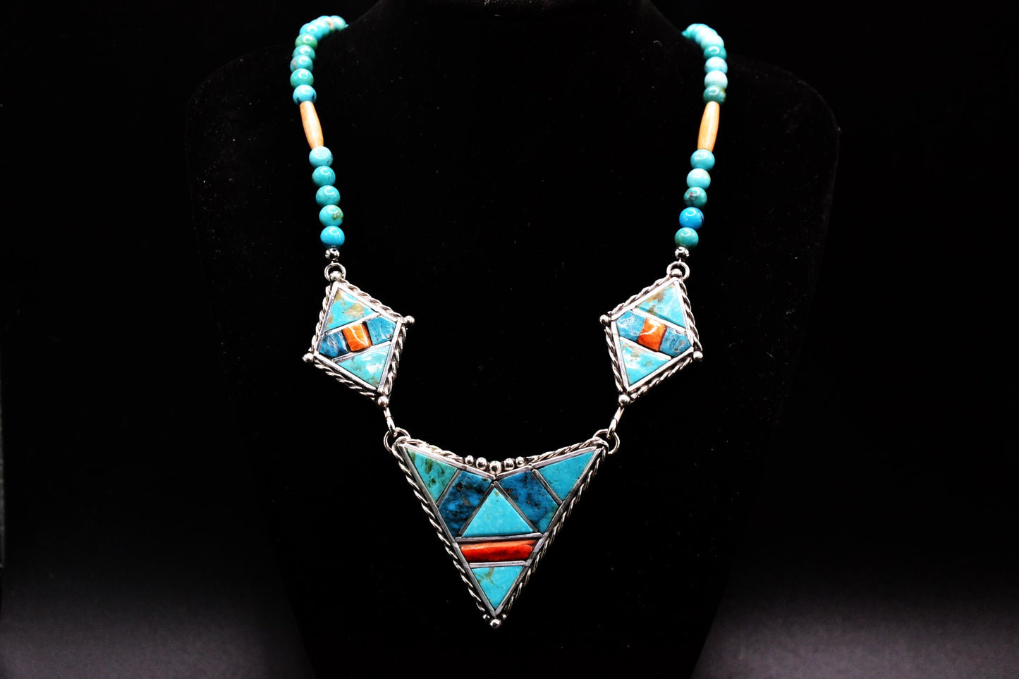 Turquoise necklace - spiny oyster - Native American jewelry - Navajo style - sterling silver - gift - women