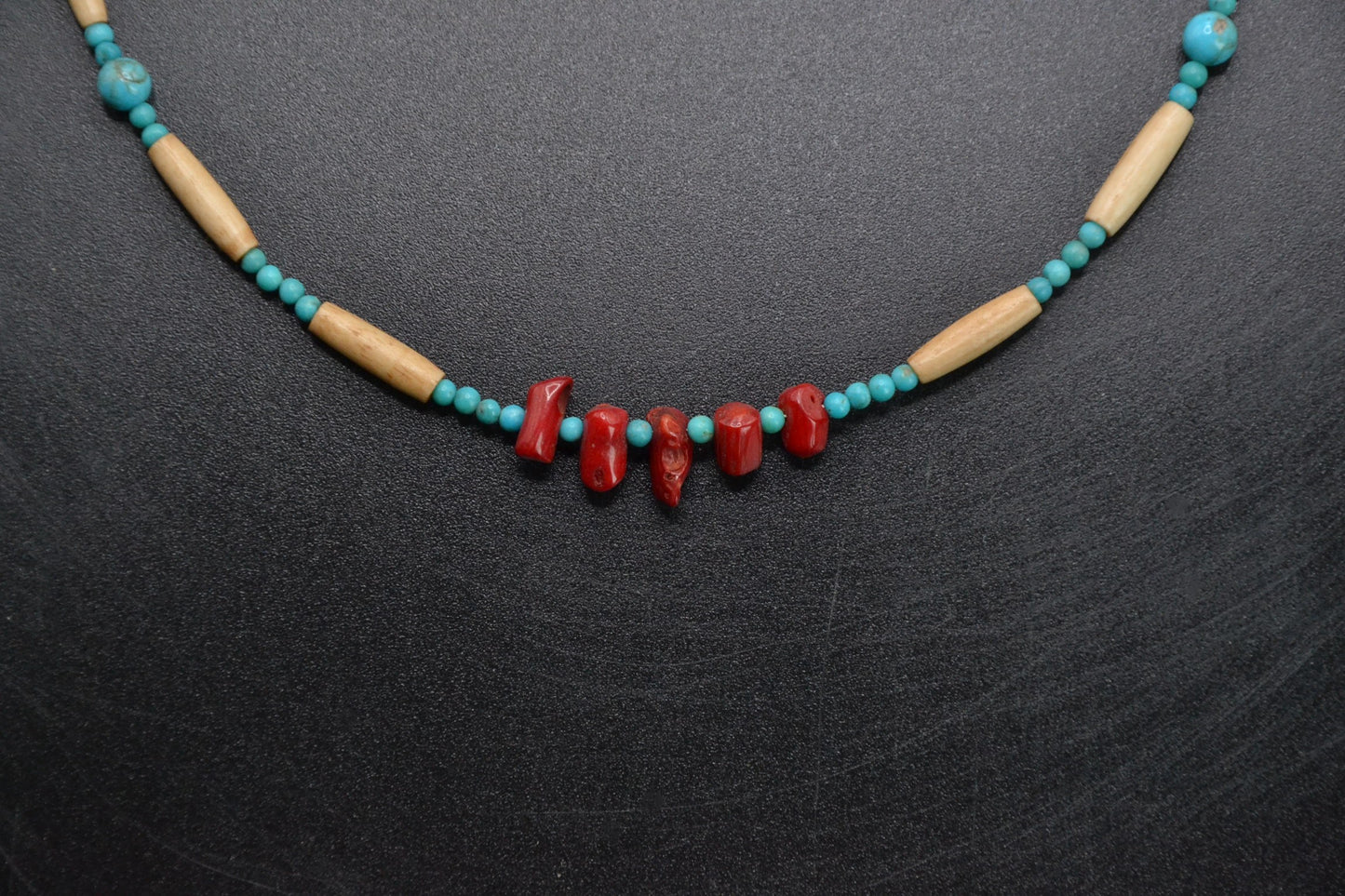 Bijoux amerindiens-collier turquoise-corail-style navajo-perles-homme et femme-cadeau-artisanat
