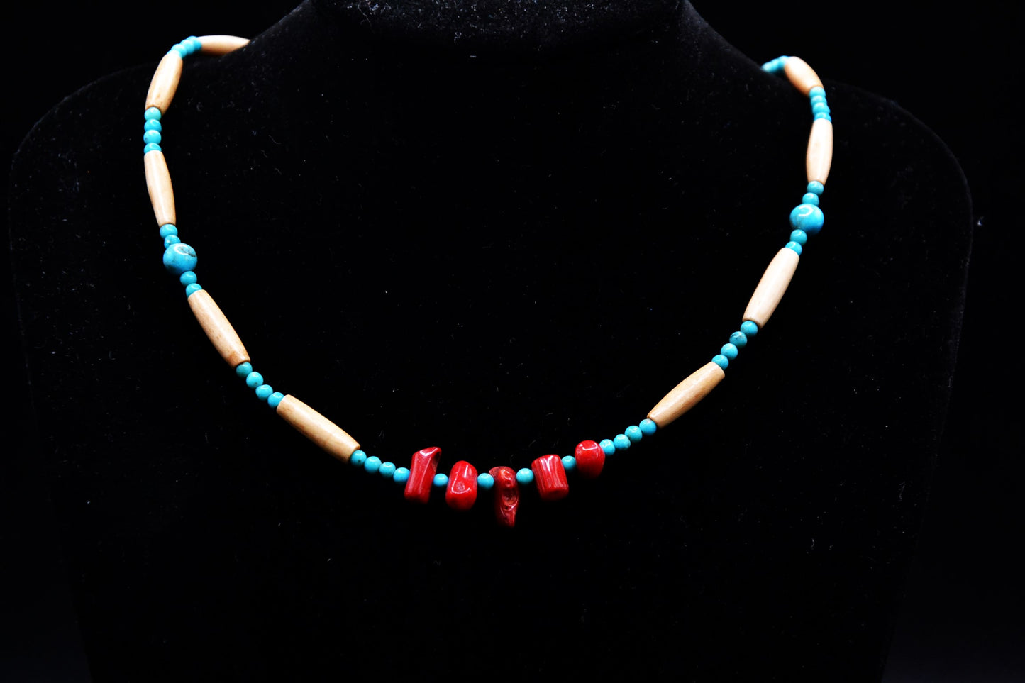 Native American Jewelry - Turquoise-Coral Necklace - Navajo Style - Beads - Men and Women - Gift - Crafts