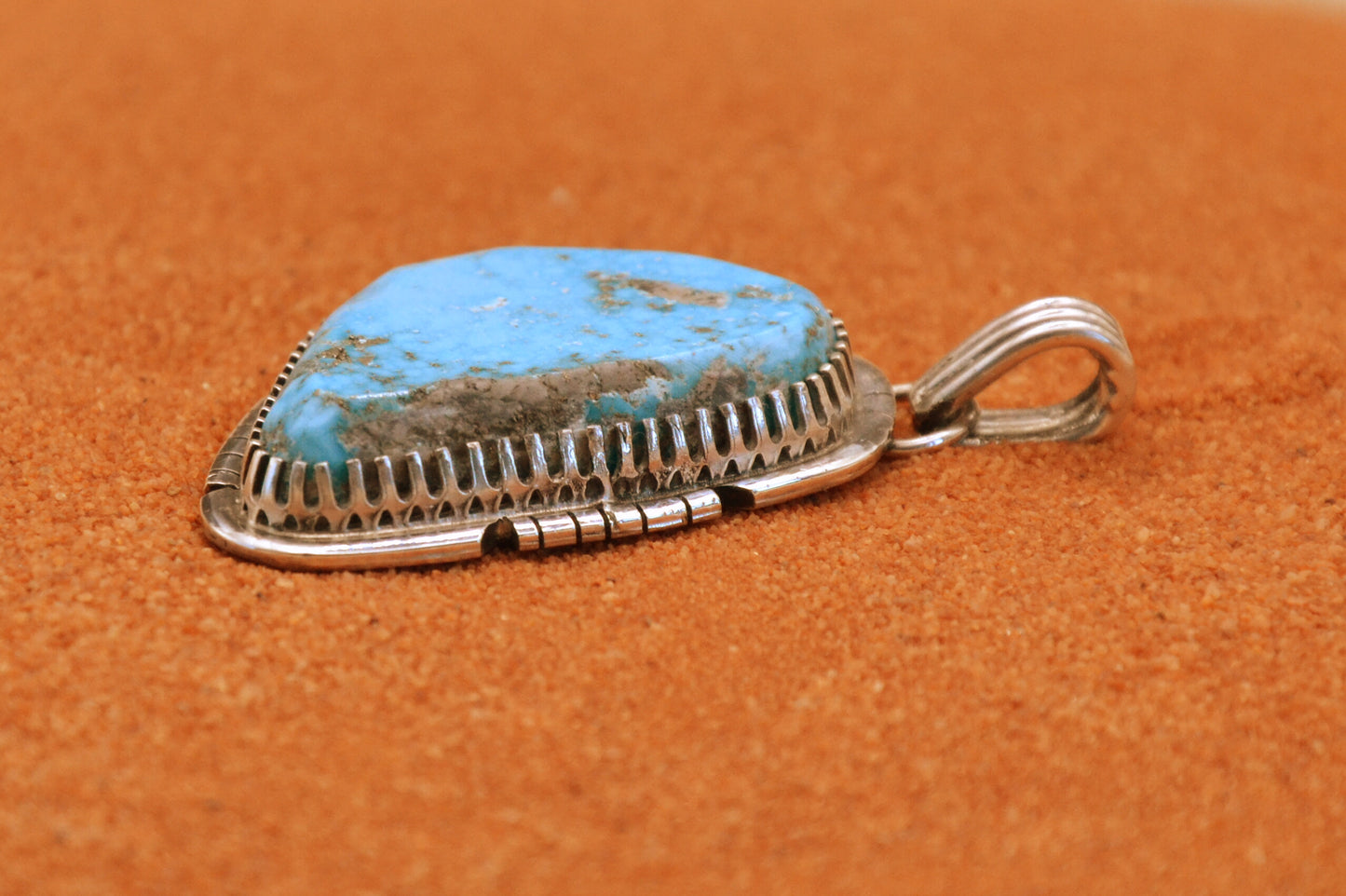 Pendentif turquoise-bijoux amerindien-style navajo-argent massif-homme et femme-idee cadeau-piece unique