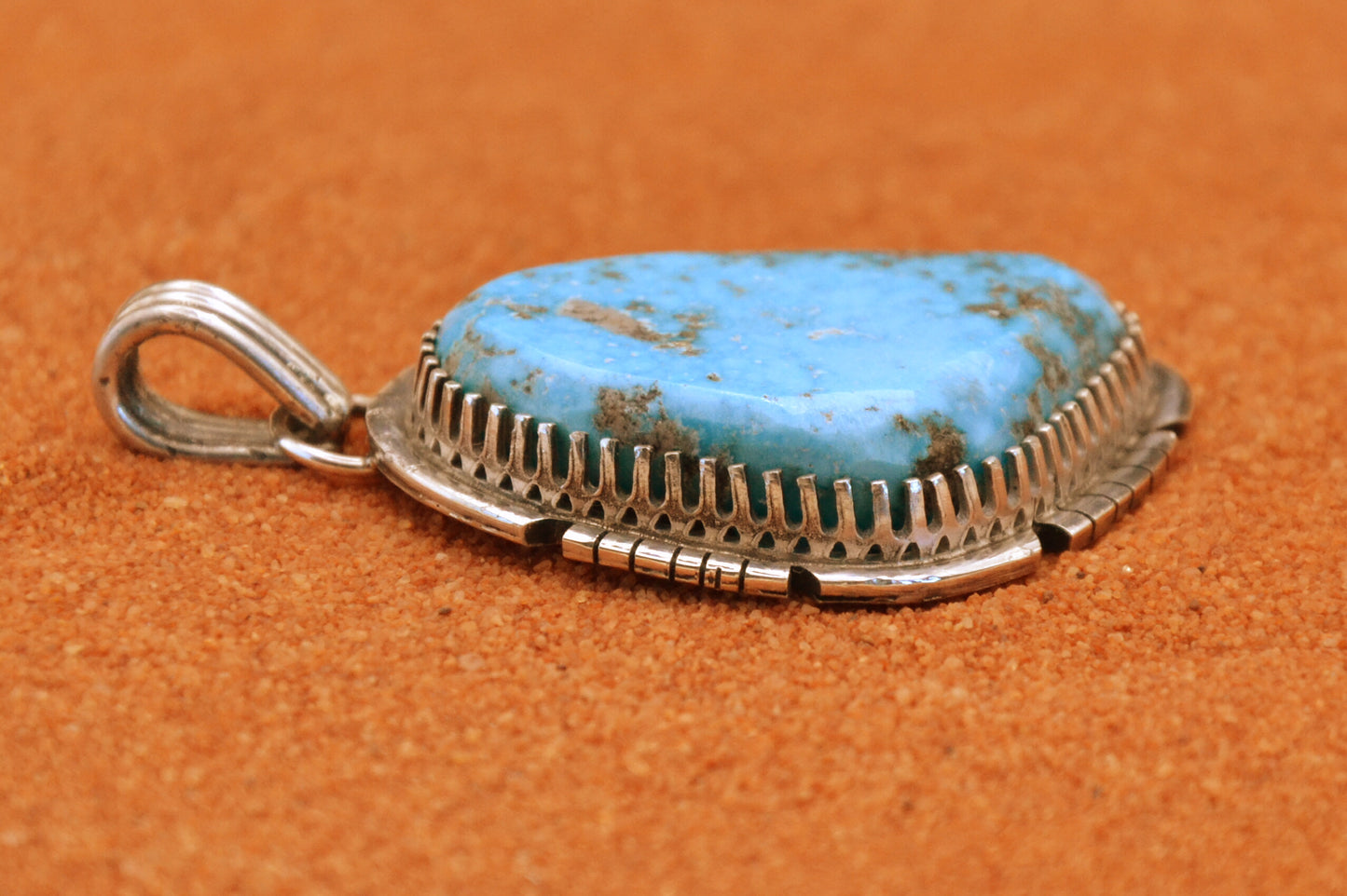 Pendentif turquoise-bijoux amerindien-style navajo-argent massif-homme et femme-idee cadeau-piece unique