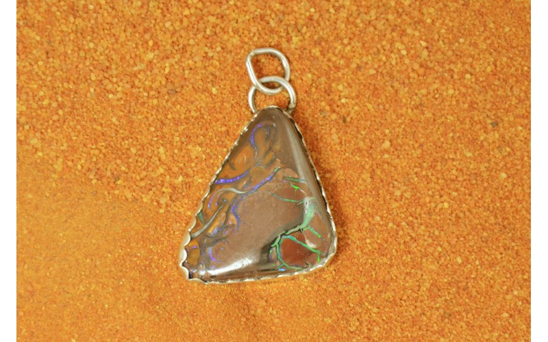Pendentif opale boulder-argent 925/1000-piece unique-artisanat-bijoux amerindiens-boheme-idee cadeau