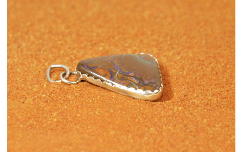 Pendentif opale boulder-argent 925/1000-piece unique-artisanat-bijoux amerindiens-boheme-idee cadeau