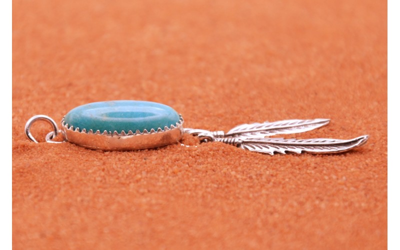 Pendentif turquoise et plumes-argent 925/1000-bijoux amérindiens-fait main-idee cadeau-boheme