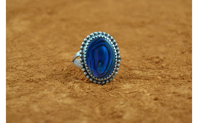 Bague abalone bleue-femme-style navajo-argent 925/1000-cadeau-bijoux amerindiens-artisanat