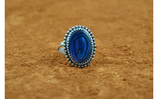 Bague abalone bleue-femme-style navajo-argent 925/1000-cadeau-bijoux amerindiens-artisanat