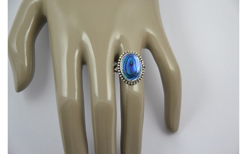 Bague abalone bleue-femme-style navajo-argent 925/1000-cadeau-bijoux amerindiens-artisanat