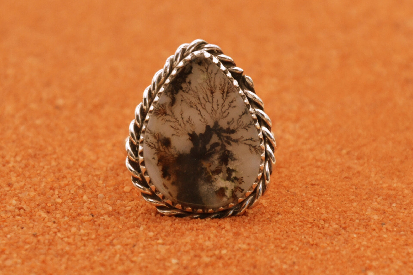 bague femme-agate dendrite-argent 925/1000-idée cadeau-style navajo-boheme-artisanat