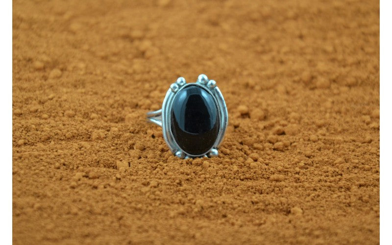 Bague amérindienne onyx, argent 925/1000, fait main, bijou pour femme, bague navajo, bijou unique, toutes tailles