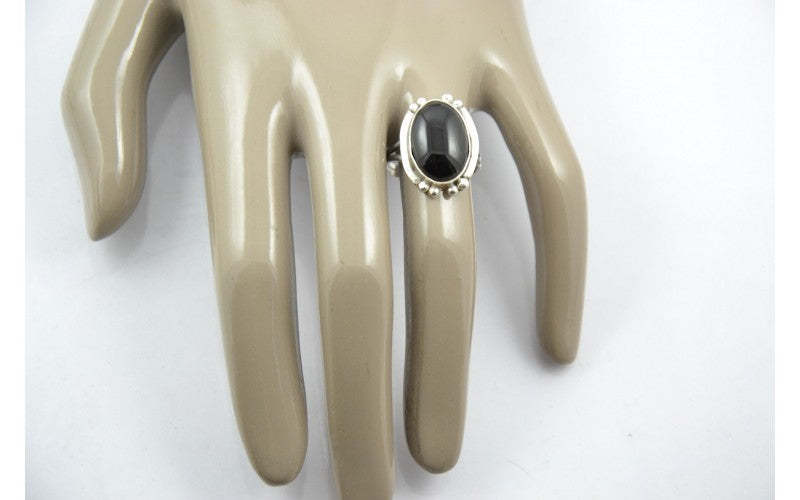 Bague amérindienne onyx, argent 925/1000, fait main, bijou pour femme, bague navajo, bijou unique, toutes tailles