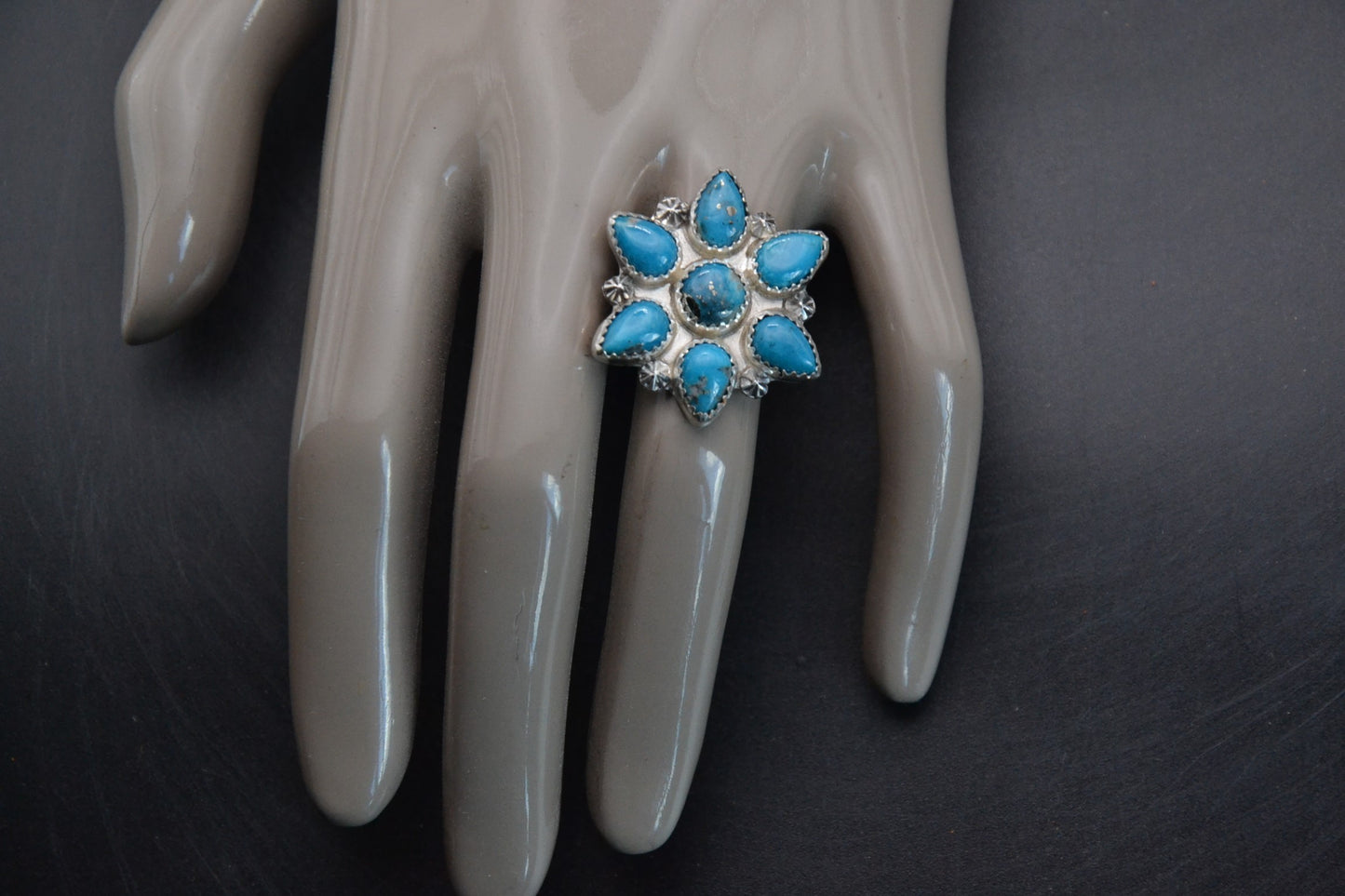 Bague femme-turquoise-kingman-amerindienne-argent-style navajo-unique-artisanat