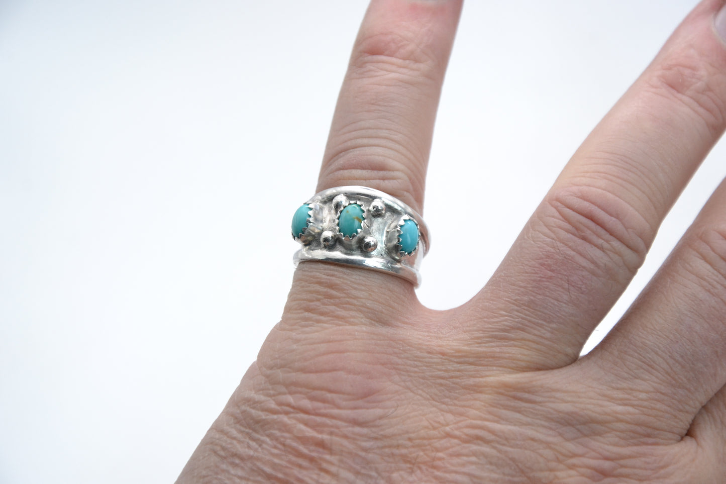 Bague turquoise kingman-argent 925/1000-style navajo-bijoux amerindiens-idee cadeau-mixte-boheme