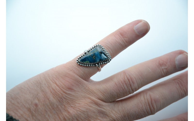 bague azurite-argent 925/1000-bijoux amerindiens-cadeau-piece unique-artisanat-boheme-bague femme