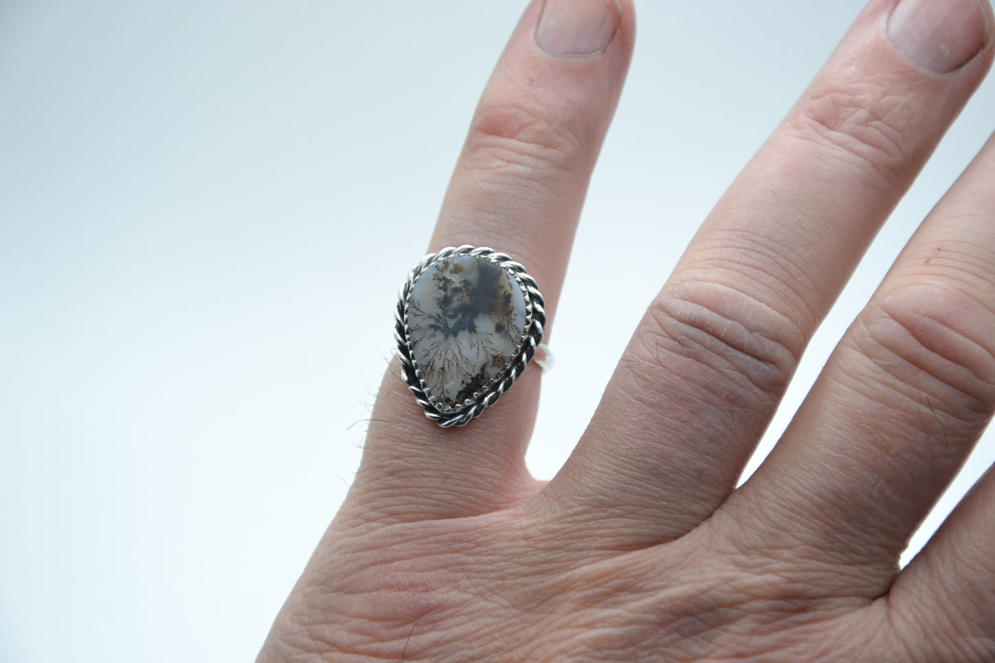 bague femme-agate dendrite-argent 925/1000-idée cadeau-style navajo-boheme-artisanat