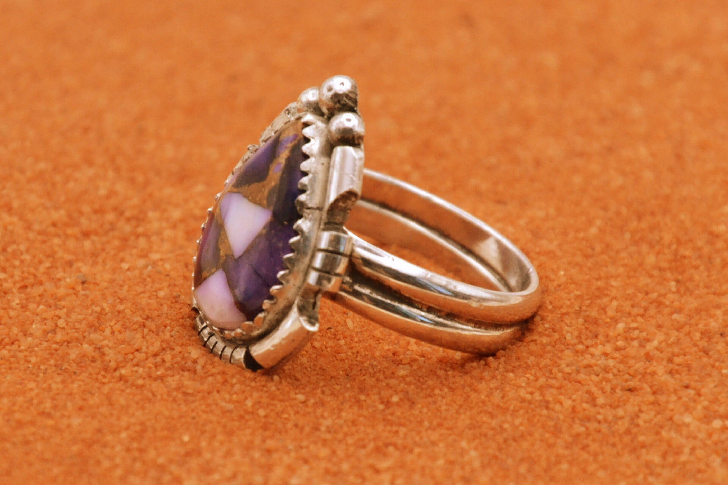 bague femme-dahlia mojave-argent 925/1000-style navajo-amerindien-violet-idée cadeau-artisanat