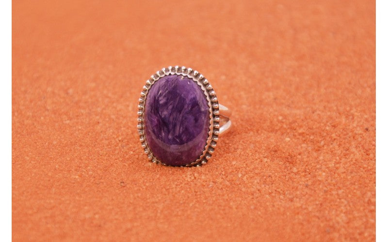 bague charoite-argent 925/1000-bijou mixte-idée cadeau-bijoux amerindiens-bohème-pièce unique