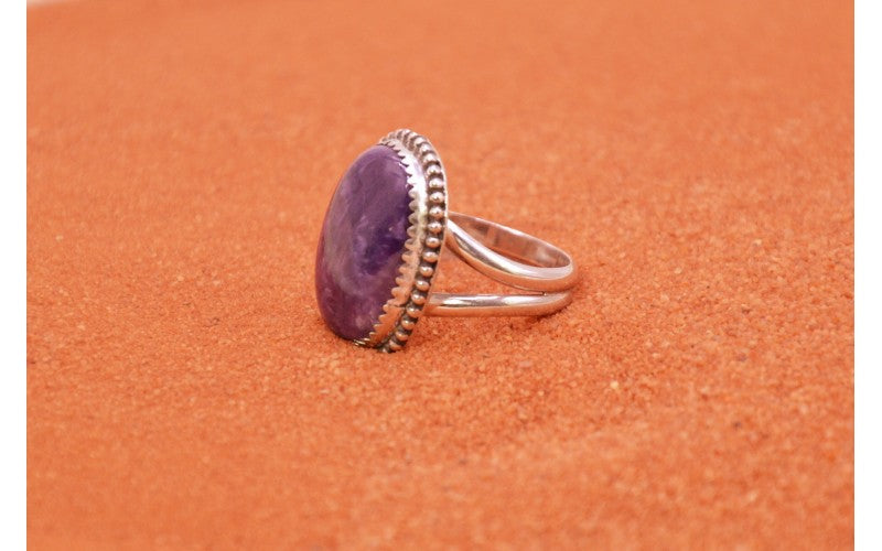 bague charoite-argent 925/1000-bijou mixte-idée cadeau-bijoux amerindiens-bohème-pièce unique