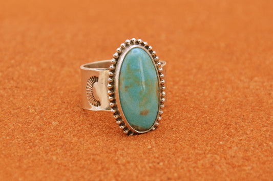 Bague argent-chevaliere-turquoise kingman-bijoux amerindiens-homme et femme-style navajo-cadeau