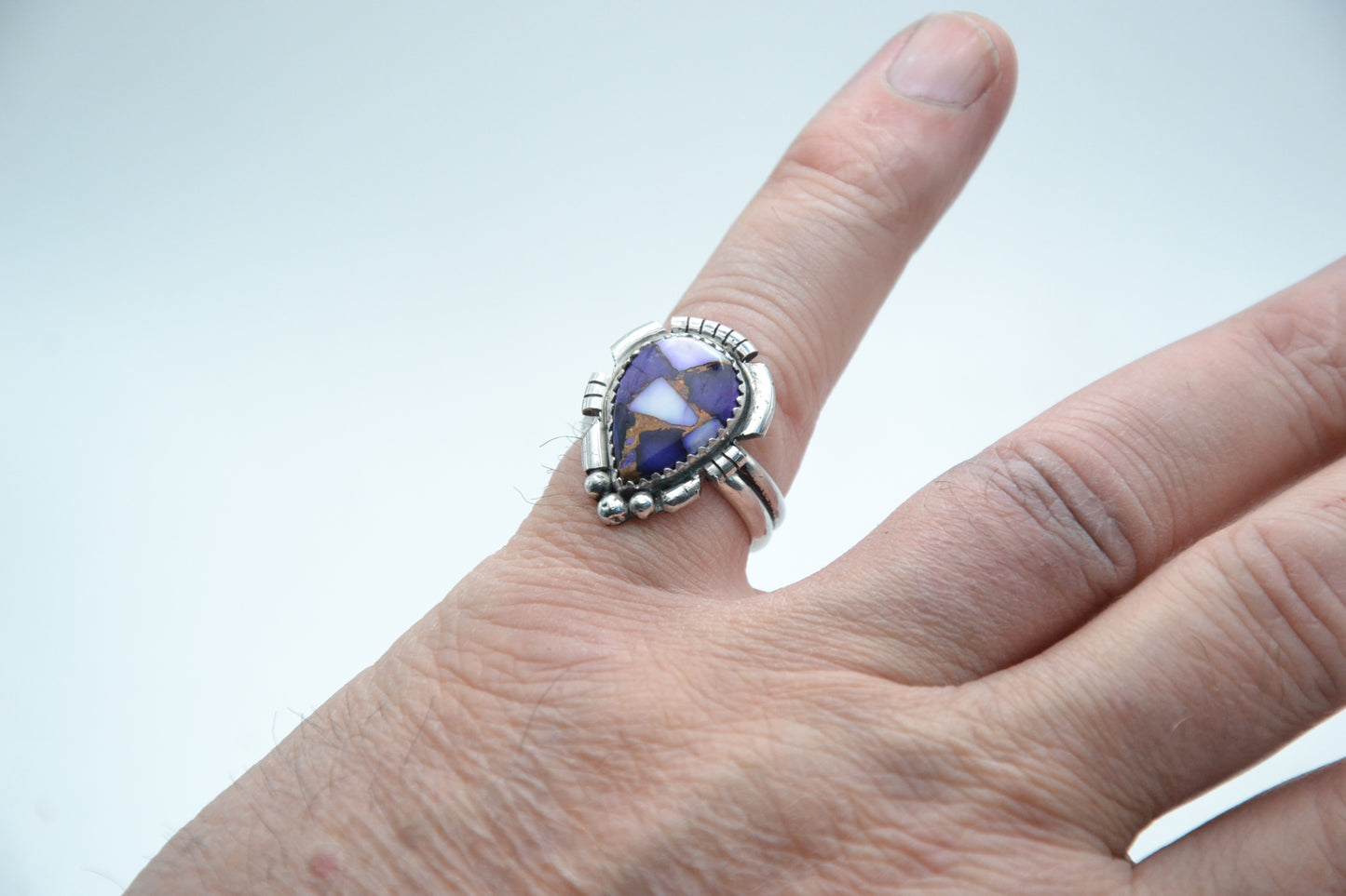 bague femme-dahlia mojave-argent 925/1000-style navajo-amerindien-violet-idée cadeau-artisanat