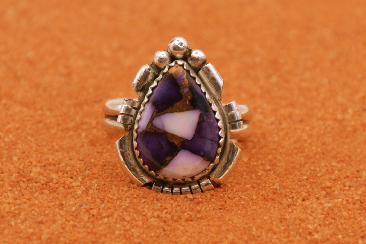 bague femme-dahlia mojave-argent 925/1000-style navajo-amerindien-violet-idée cadeau-artisanat