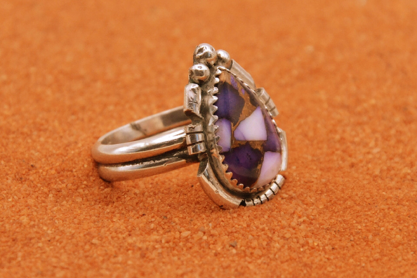 bague femme-dahlia mojave-argent 925/1000-style navajo-amerindien-violet-idée cadeau-artisanat