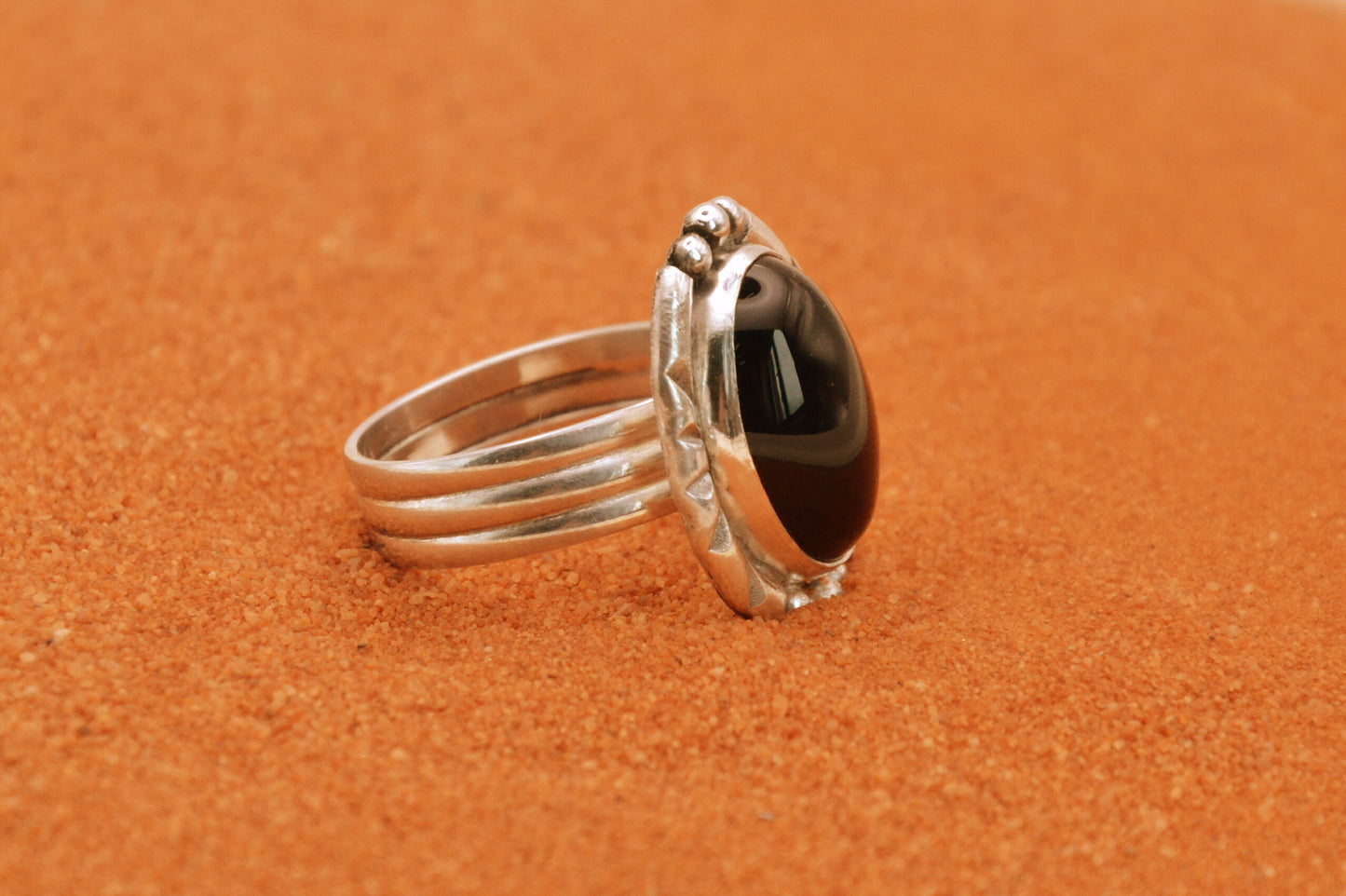 Bague onyx-argent 925/1000-style navajo-bijoux amerindiens-idee cadeau-mixte-boheme-artisanat