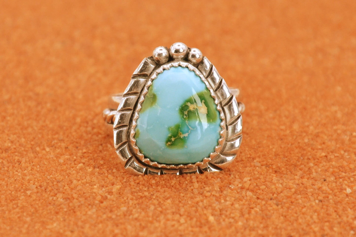 Bague turquoise sonora gold-argent massif-bague femme-idee cadeau-bijoux amerindiens-style navajo-unique