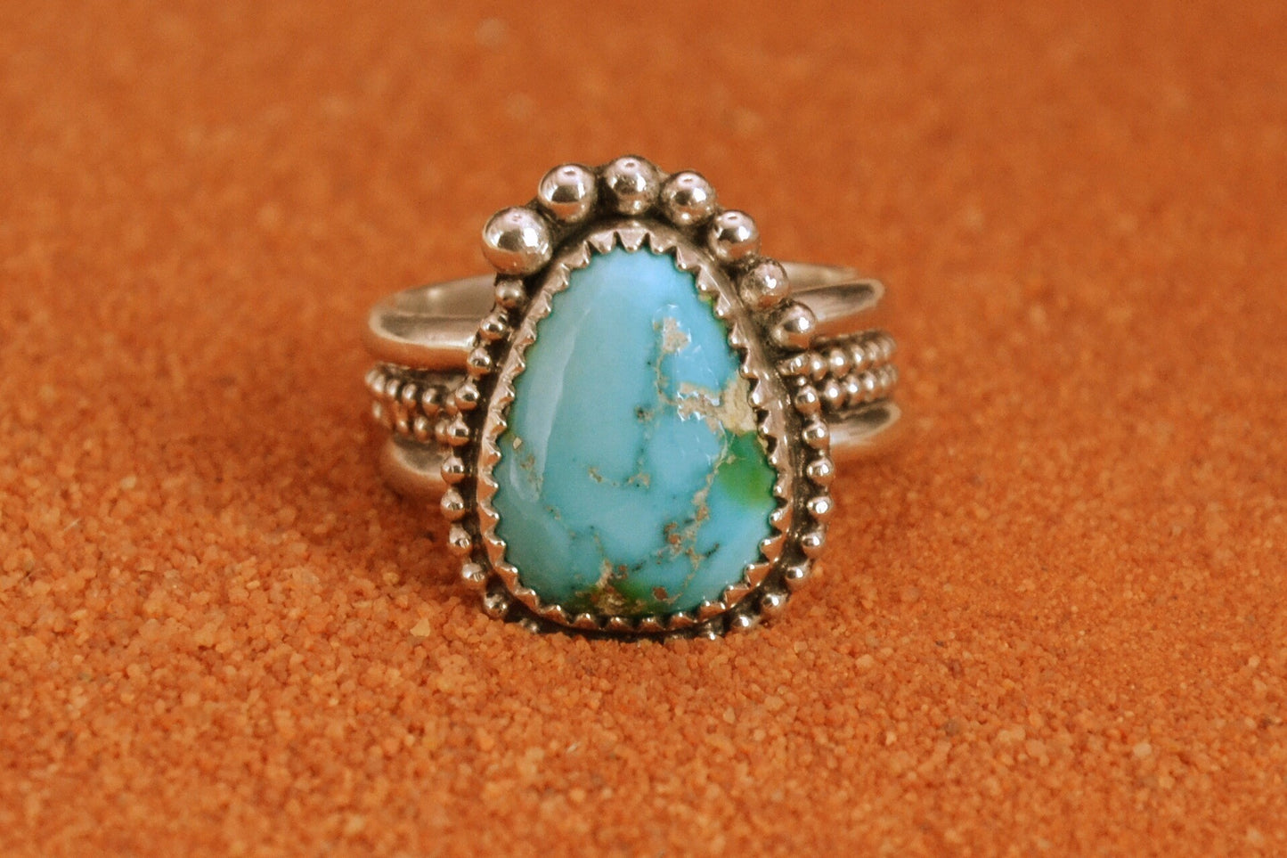 Bague femme-turquoise sonora gold-style navajo-bijoux amerindiens-artisanat-cadeau-argent massif-unique